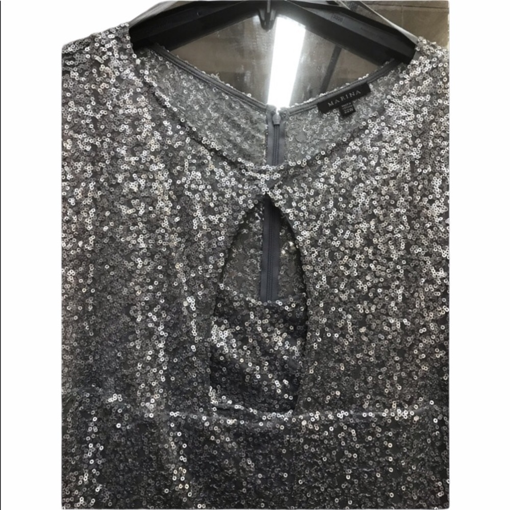 MARINA dress Cutout Sequin Lace Gown Silver,NWT - Picture 6 of 13